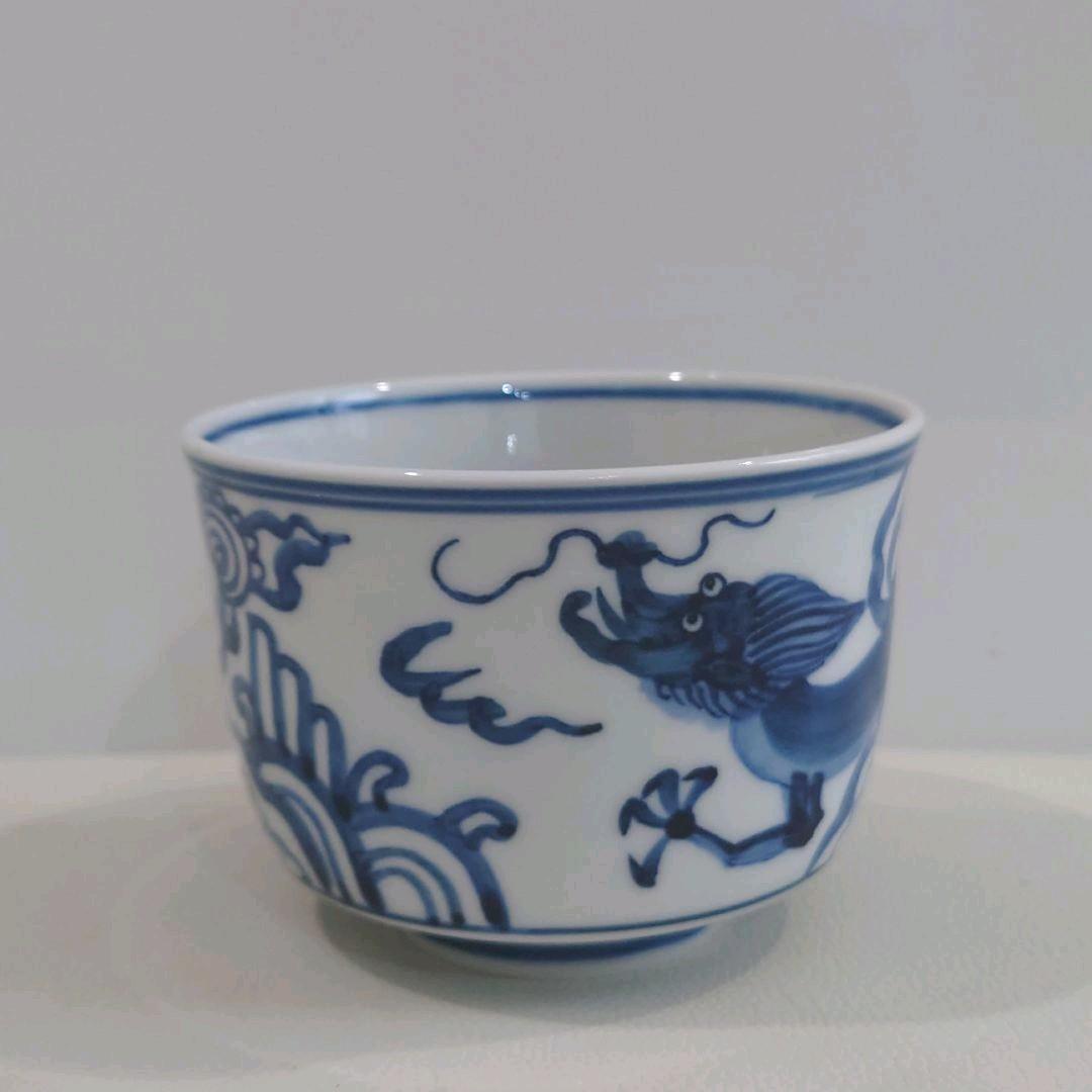 三代 西村徳泉造　染付　雲龍　茶碗　共箱