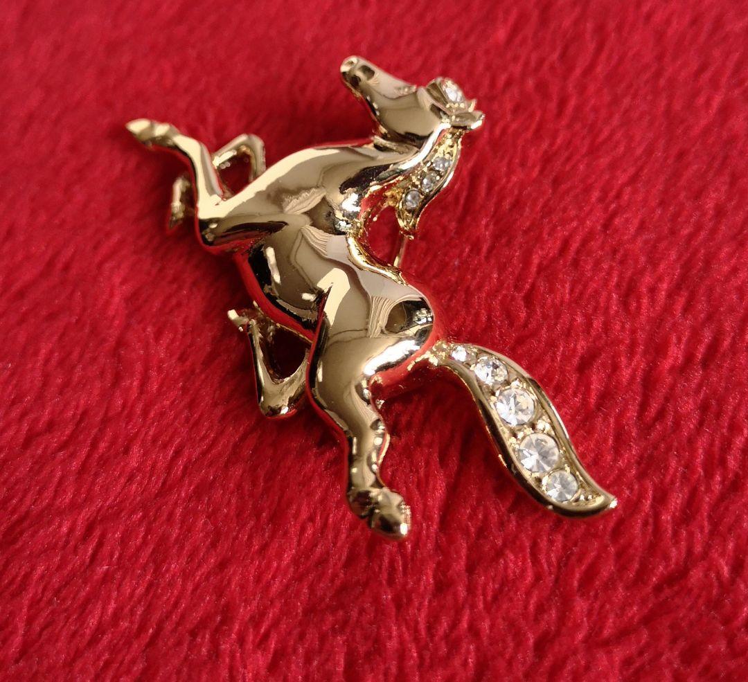 イギリス ビンテージ 希少 ブローチ A&S 美品 馬 モチーフ スワロフスキー