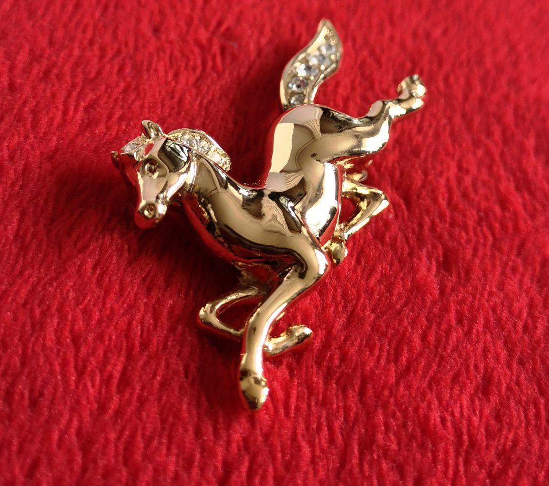 イギリス ビンテージ 希少 ブローチ A&S 美品 馬 モチーフ スワロフスキー