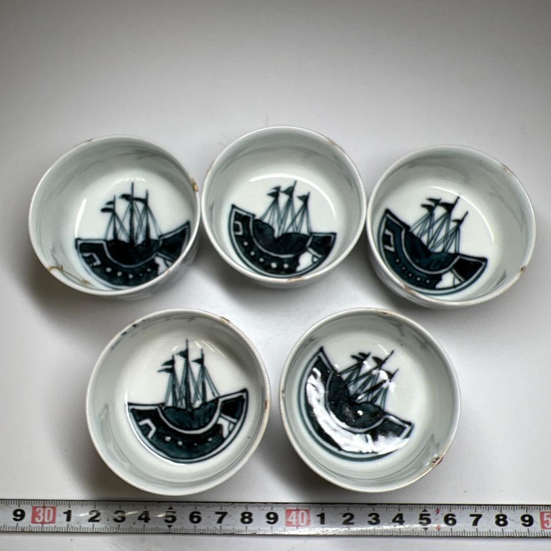 唐物　古染付　煎茶碗5客　木箱付　口径6.4㎝ 東Y7-0812①タウサ