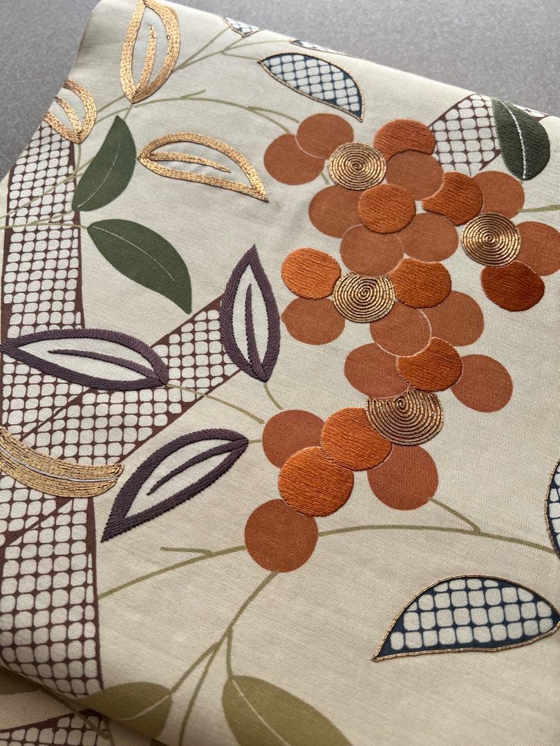 アンティーク帯　染め　南天　正絹