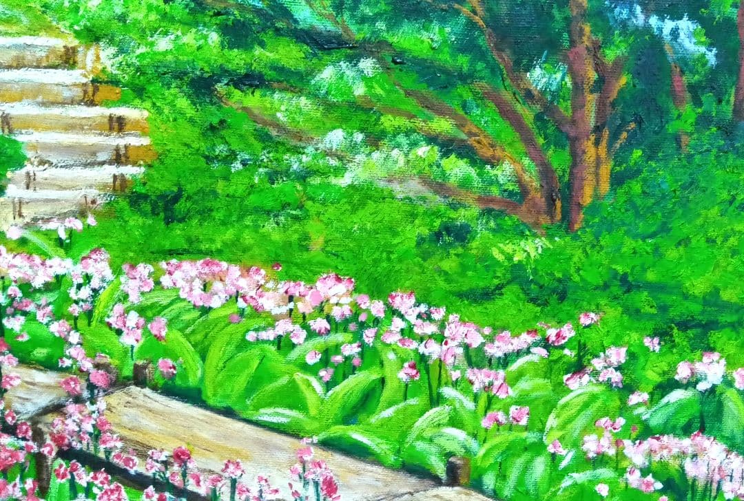 油絵 風景画 クリンソウ(九輪草) ５月【P10】