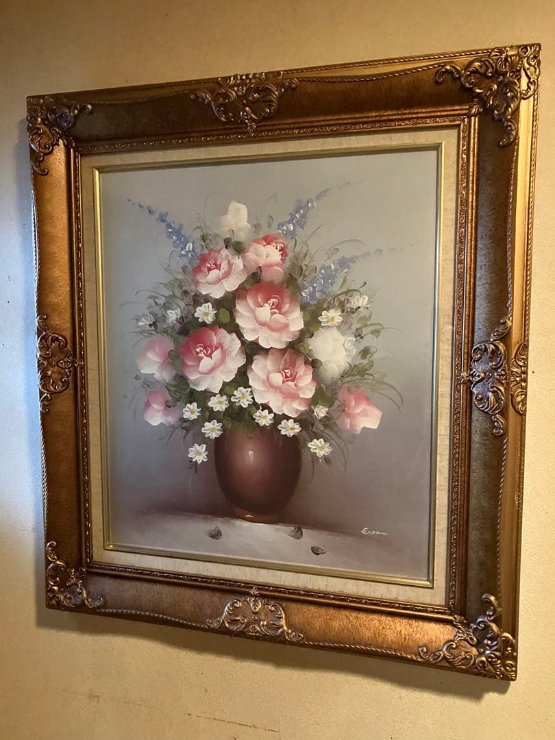 花の絵画 金属製フレーム付き