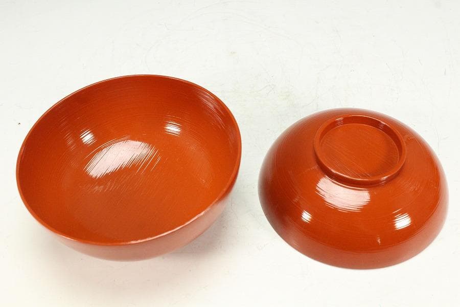 平安象彦製 朱塗刷毛目 蓋蒔絵 椀 十客 美品 共箱(K-A751)