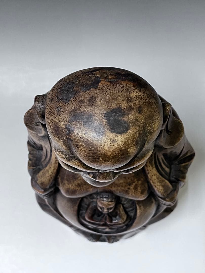 E408 古竹製達磨大師像　竹製　細密彫刻　竹工芸 仏像　仏教美術　骨董品