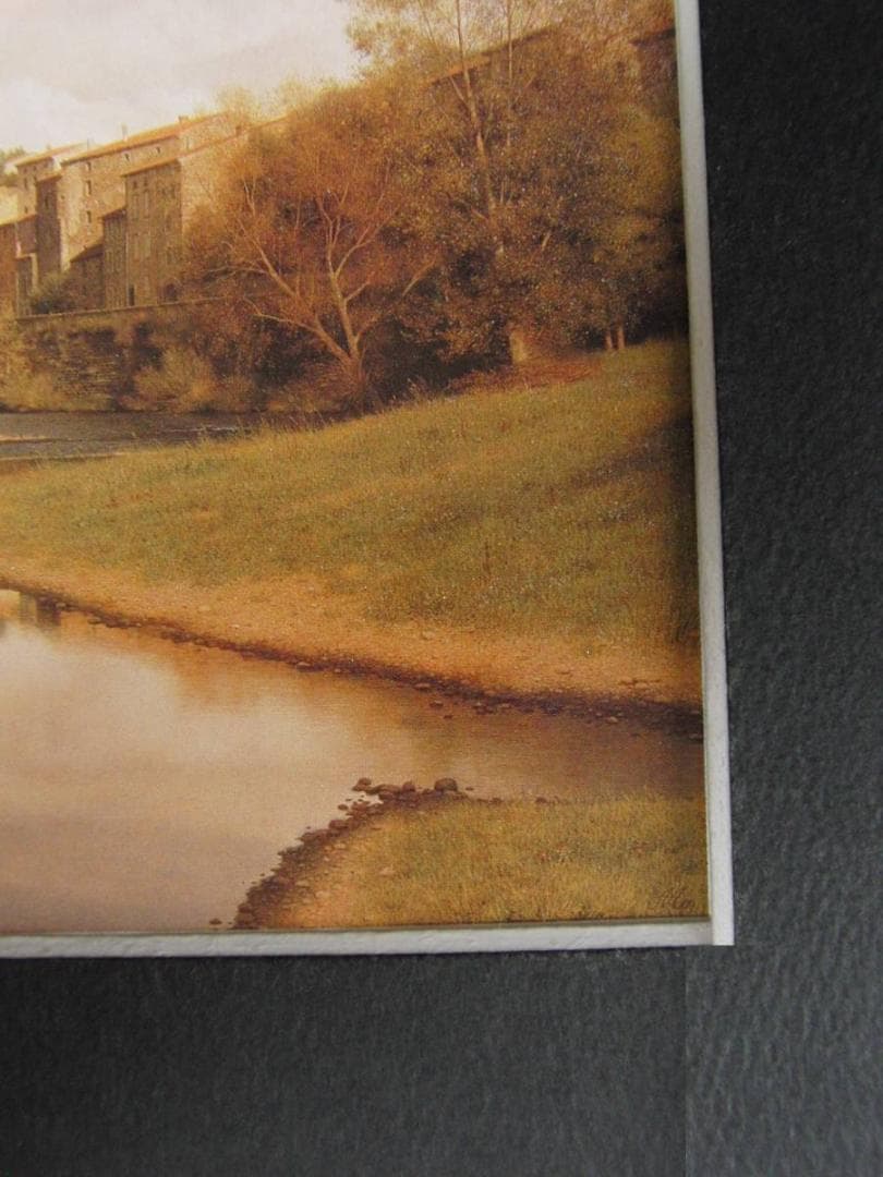 森本草介、【川辺の風景】、希少な額装用画集より、新品額装付