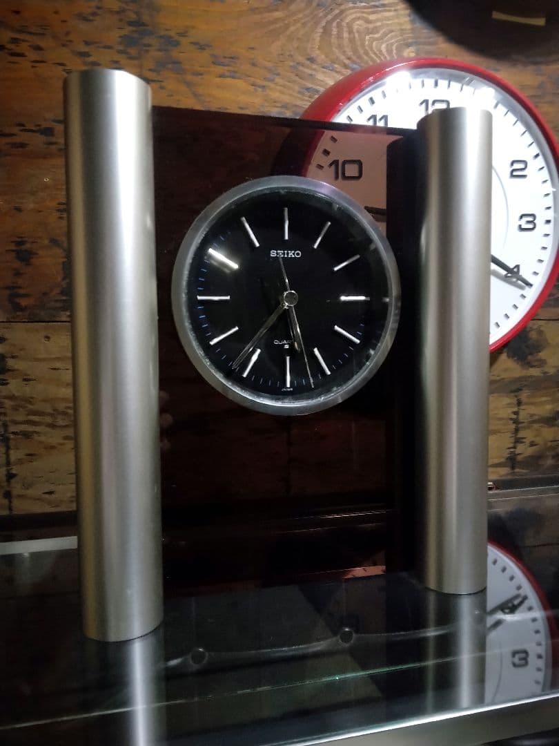 70年代　ミッドセンチュリー　SEIKO セイコー　置時計　運針　無音　メタル