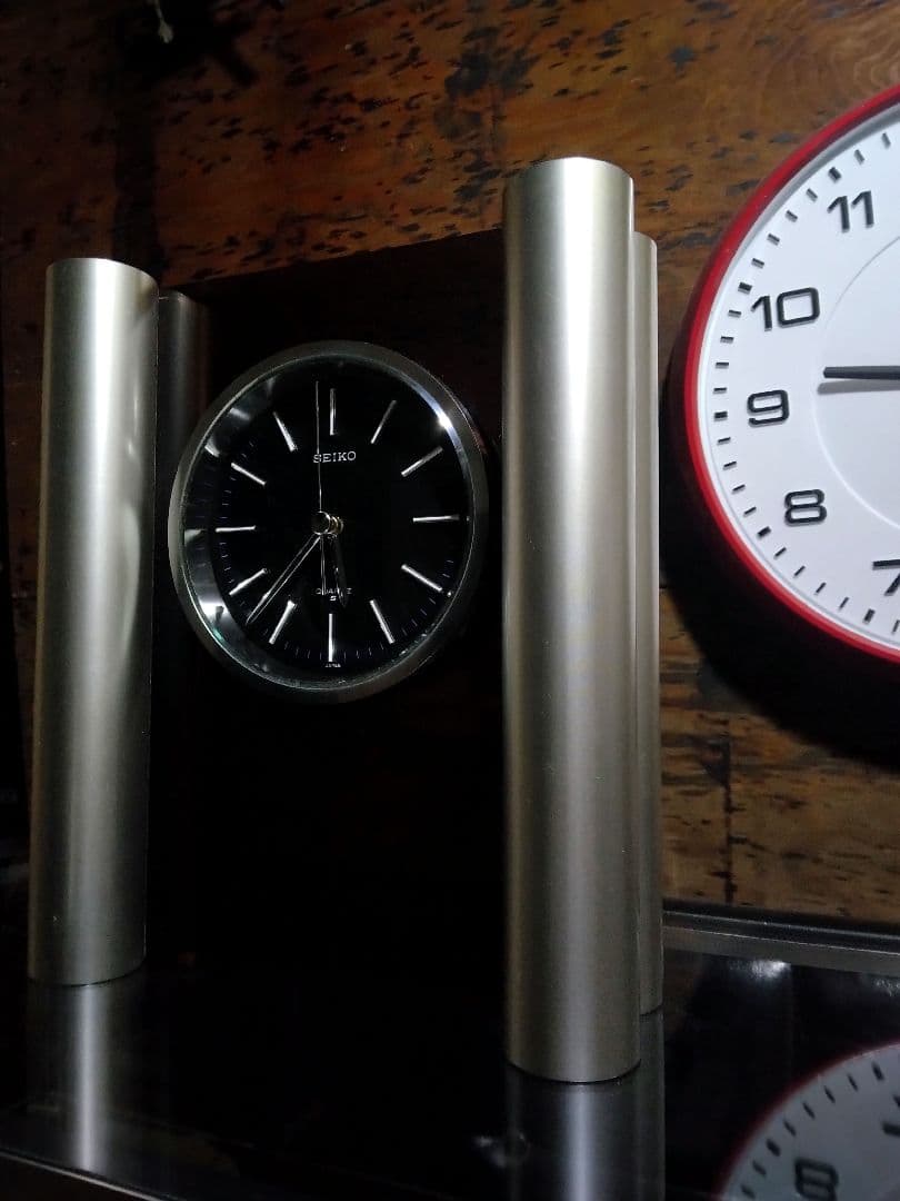 70年代　ミッドセンチュリー　SEIKO セイコー　置時計　運針　無音　メタル