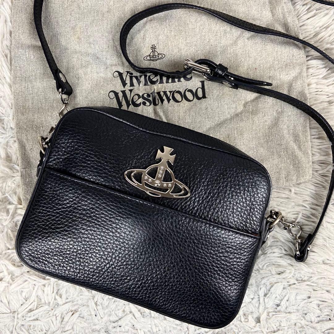 極美品 ヴィヴィアンウエストウッド レザー オーブ ショルダーバッグ ブラック