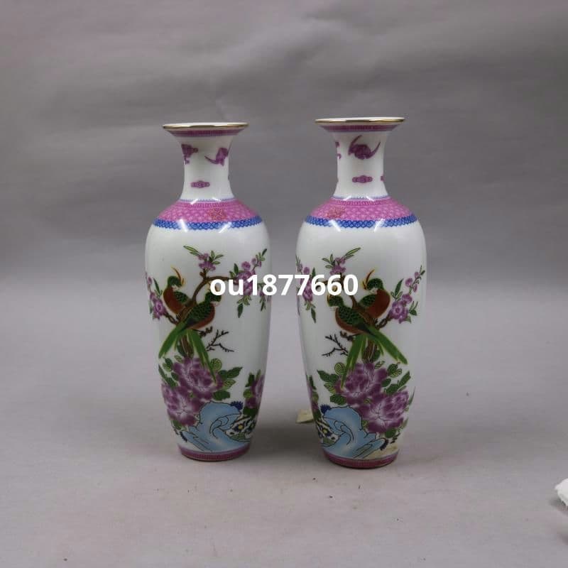 パステルインコ花鳥吉祥紋花瓶 景徳鎮 陶磁器 装飾品 現代工芸品 美術品 置物