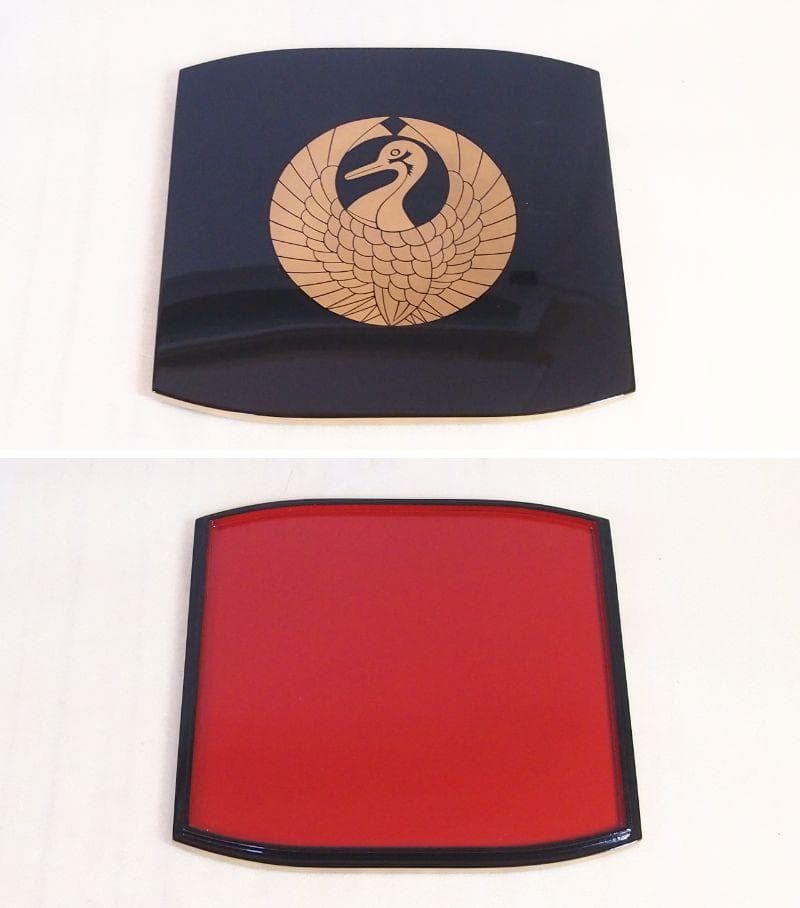 【希少・美品】輪島塗 鶴文 三段重箱 重台 薄造り/変形型 お重/弁当箱 漆器