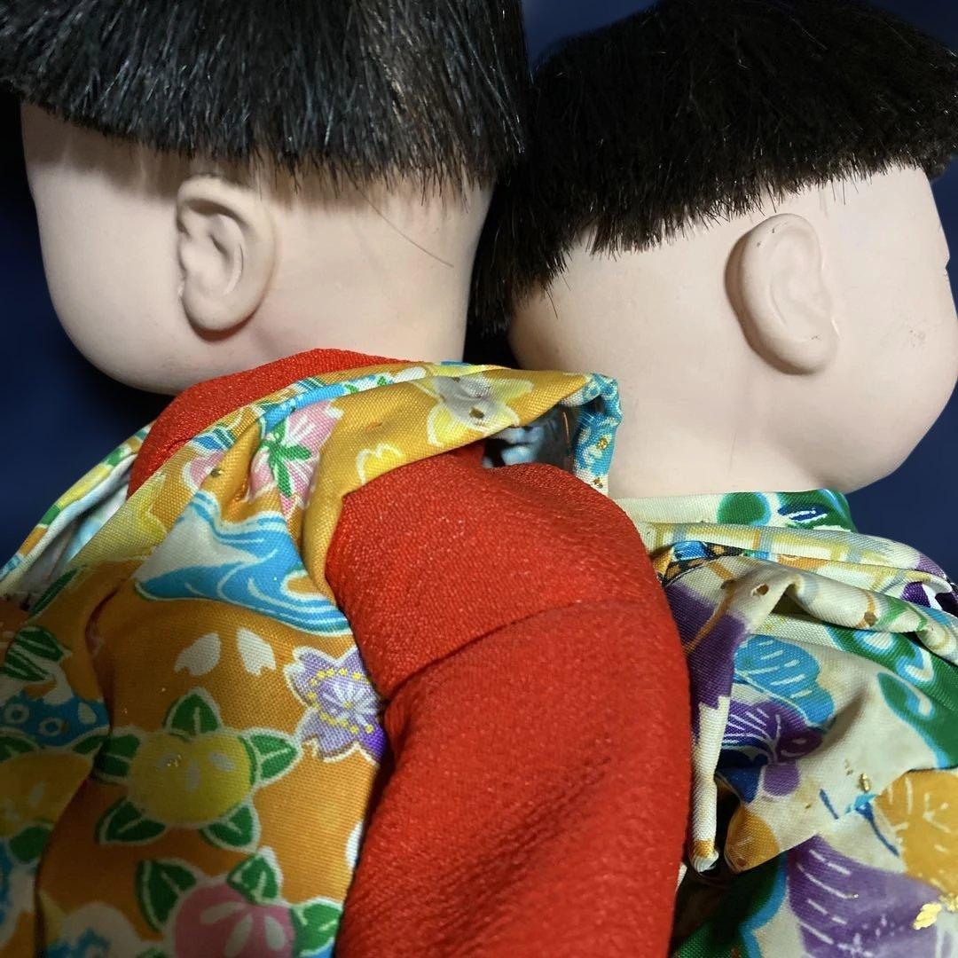 市松人形　幼人形　お座り人形　ペア　２体　昭和初期　２５ｃｍ