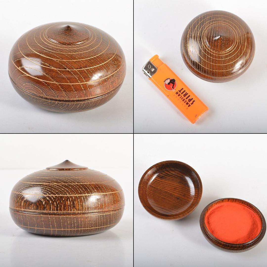 山中塗　福田芳朗作　招福　宝珠　肉池　朱肉入　共箱　V　5980