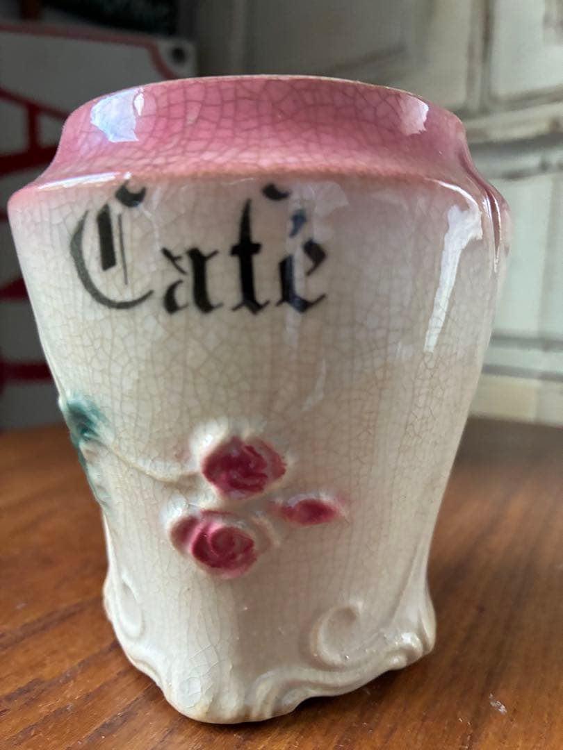 フランス　アンティーク　陶器　キャニスター　バルボティーヌ　ローズ　ピンクBレア