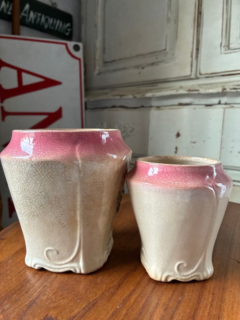 フランス　アンティーク　陶器　キャニスター　バルボティーヌ　ローズ　ピンクBレア
