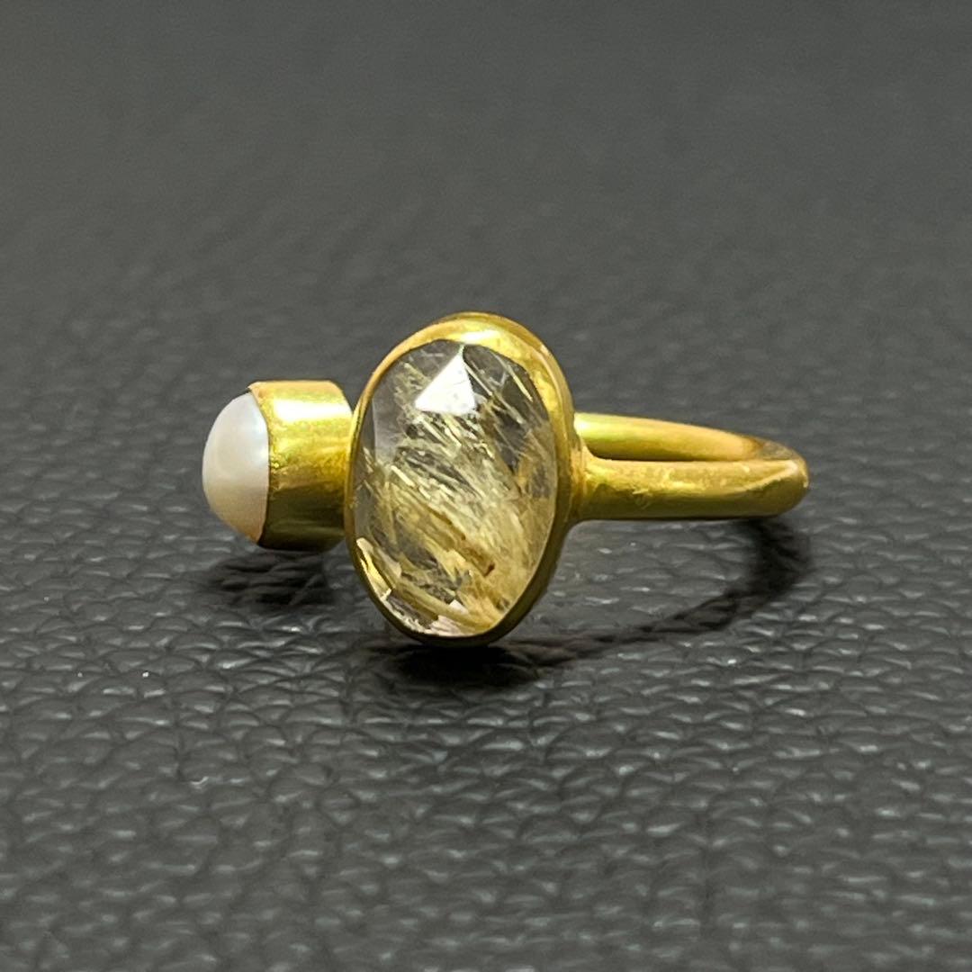 silver925 18kgp オープンリング〈ゴールドルチル、パール〉　指輪