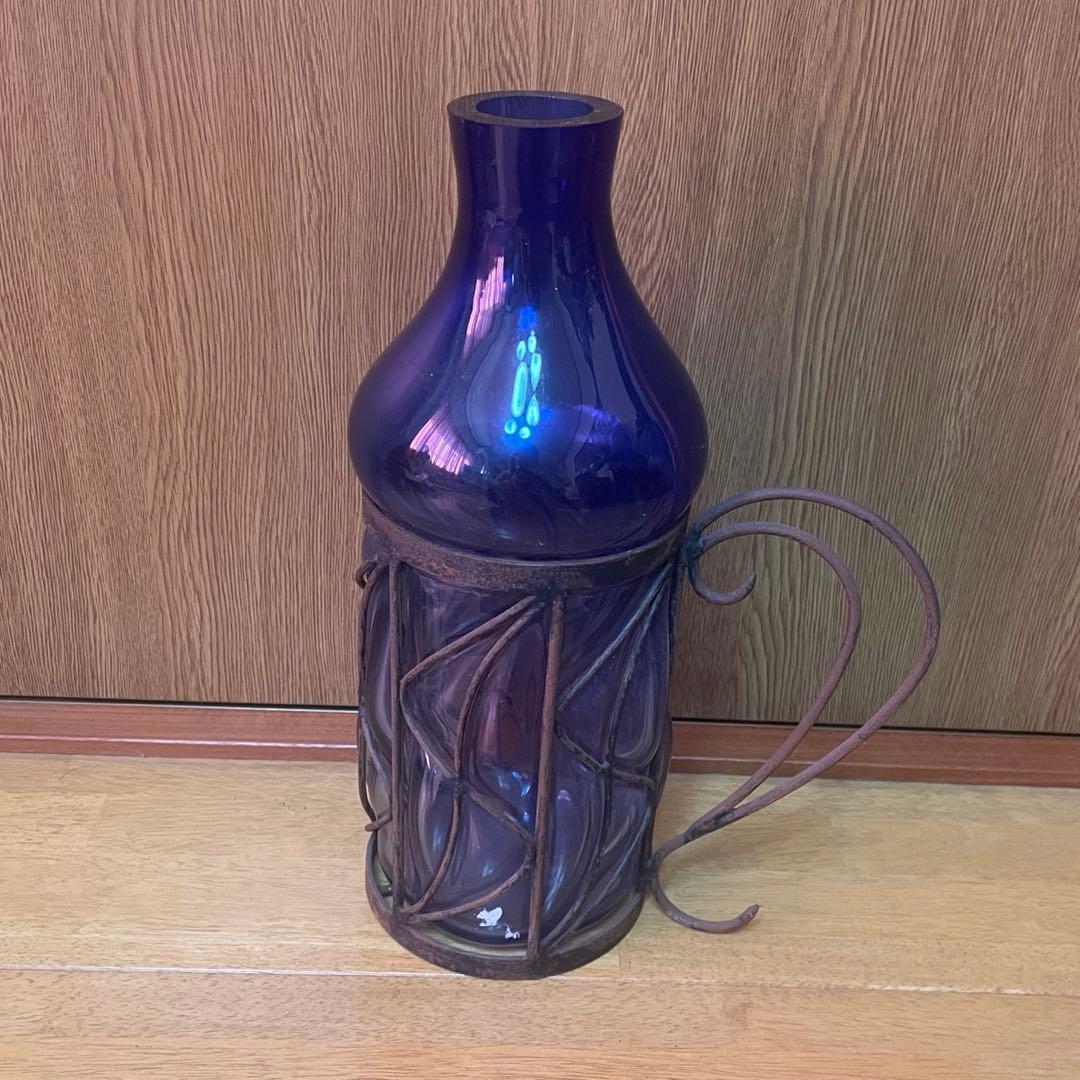 アンティーク　コバルトブルー　ガラス　サビ　花瓶　置物