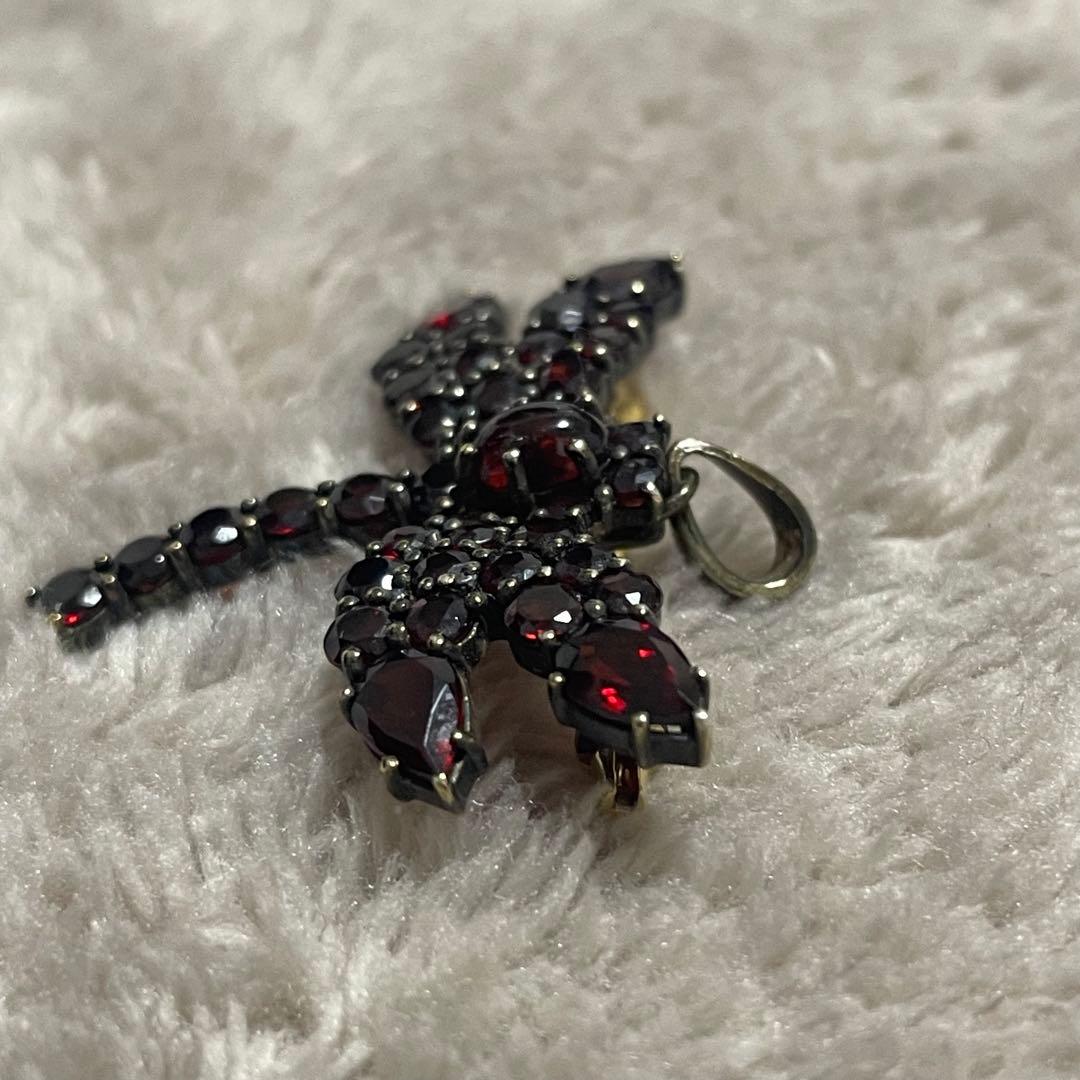 碌山 ROKUZAN ロクザン ガーネット 925トンボ ブローチ　トップ