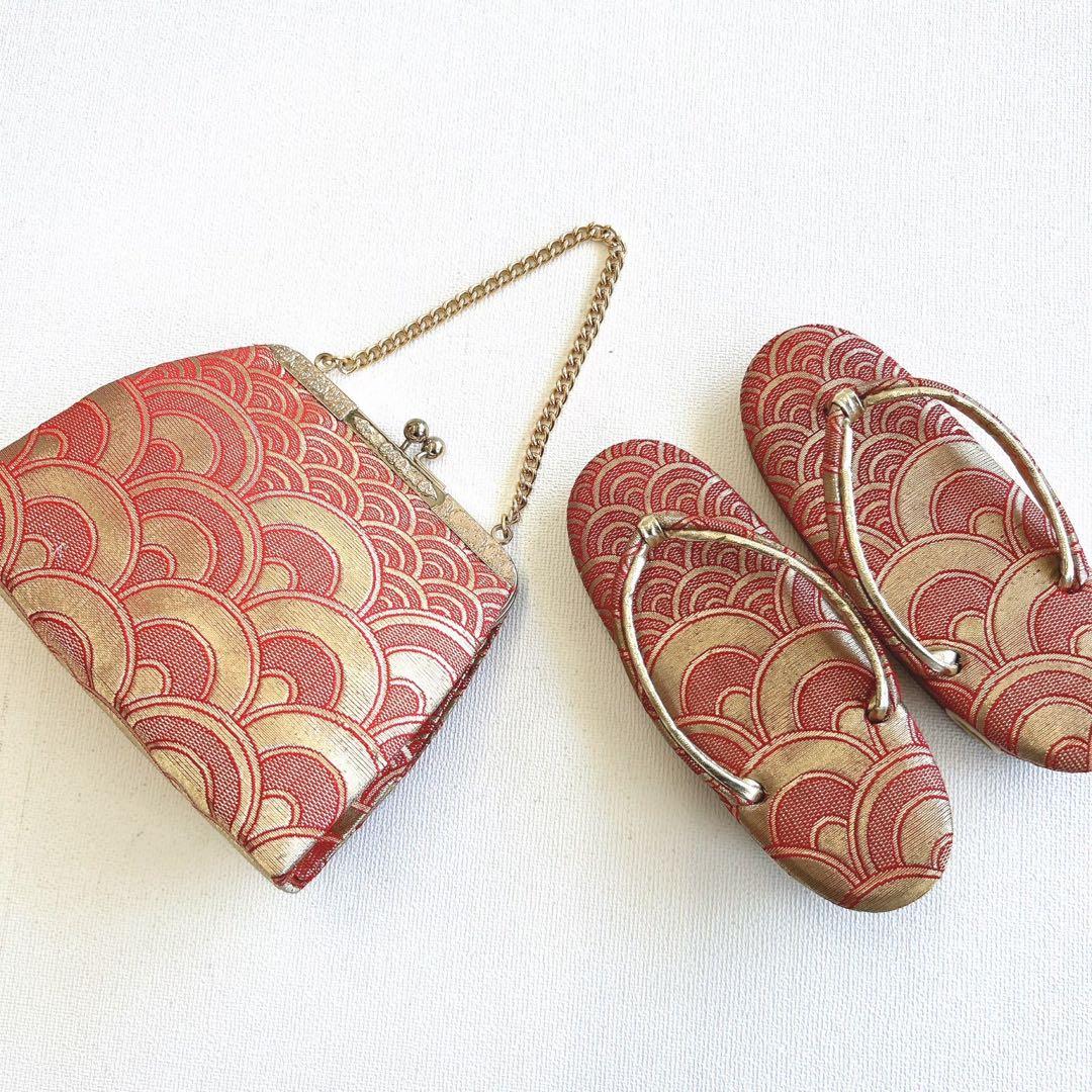 セット七五三7歳女の子長着＆袖なし長襦袢＆丸帯＆草履＆バッグ＆小物黄緑色金糸牡丹