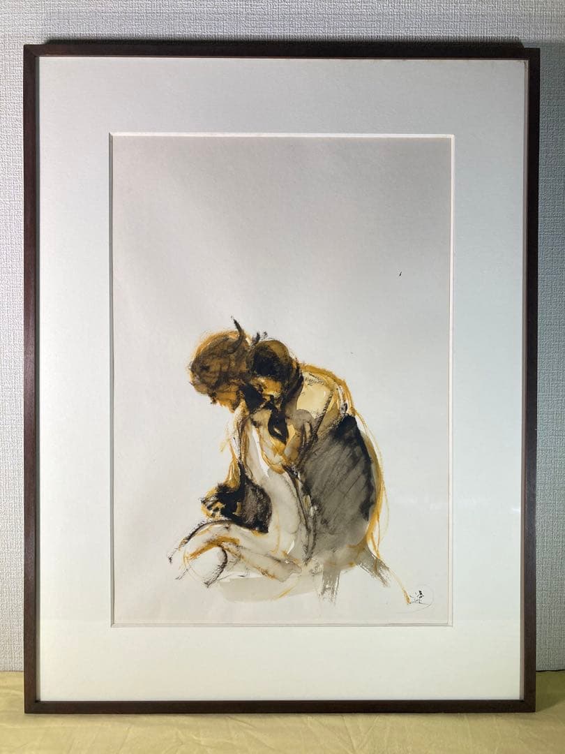 【真作保証】平野遼「母子」水彩画 直筆サイン 絵画