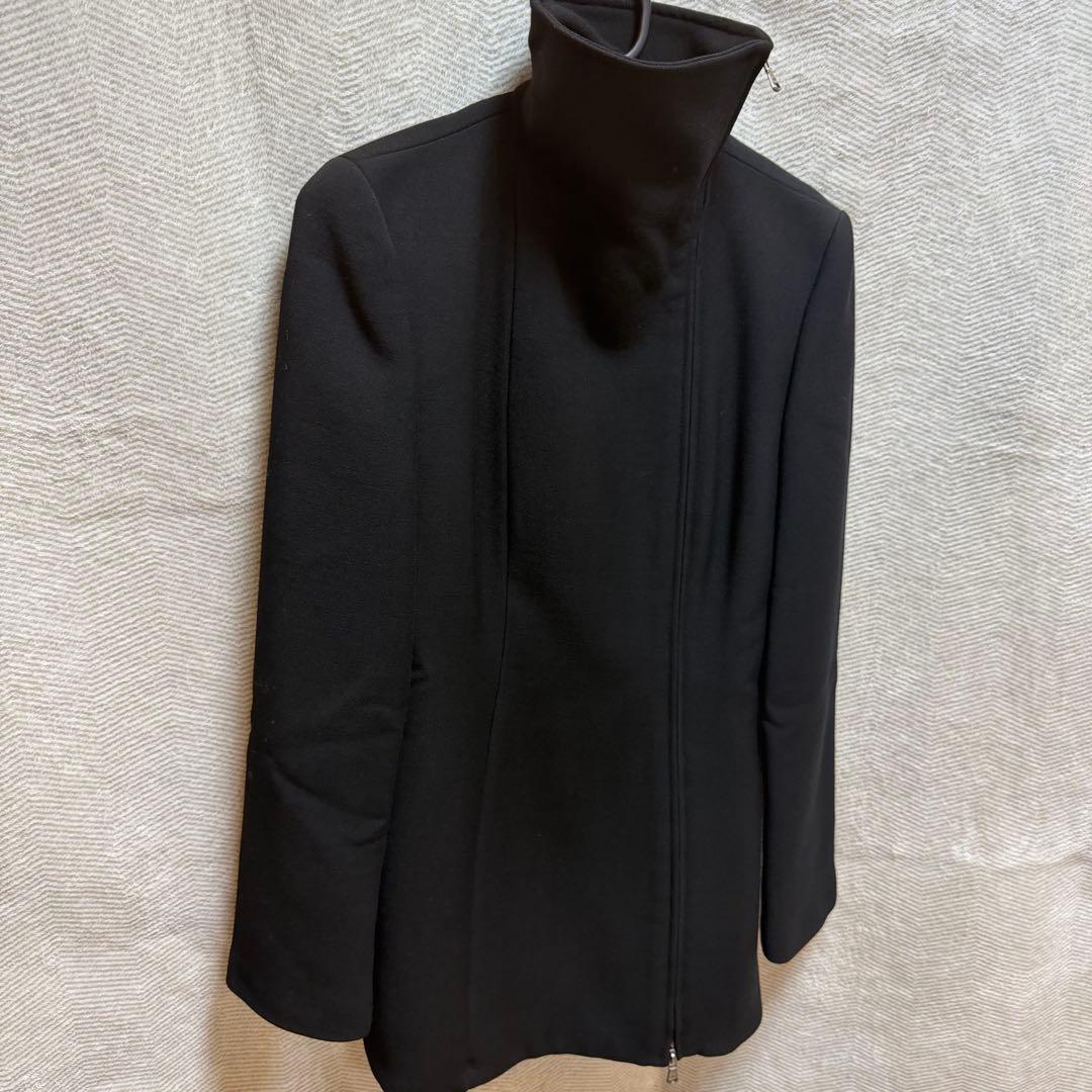 極美品ジョルジオアルマーニ 黒タグ ジップアップコート 2wayネック ブラック