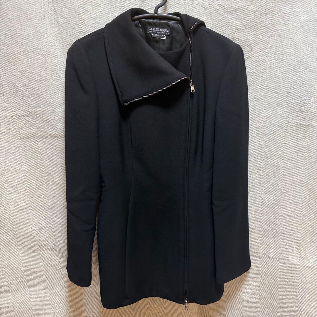 極美品ジョルジオアルマーニ 黒タグ ジップアップコート 2wayネック ブラック