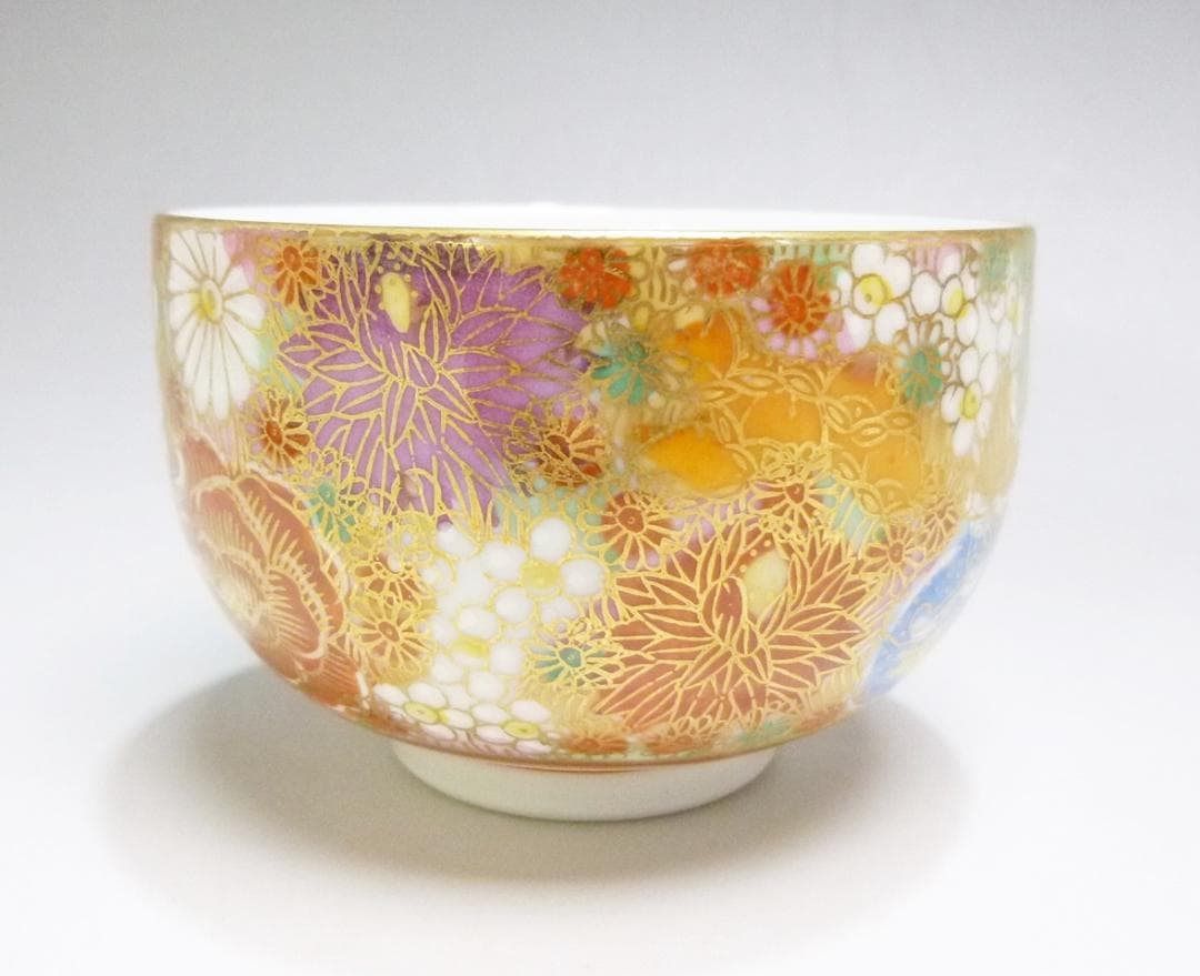 o0515-67 九谷焼 九谷美泉 番茶器揃 花詰 急須 蓋付湯呑5客 共箱