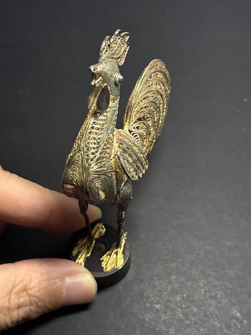 昭和期 純銀製 鶏置物｜繊細細工の逸品｜縁起物・オブジェ・銀工芸