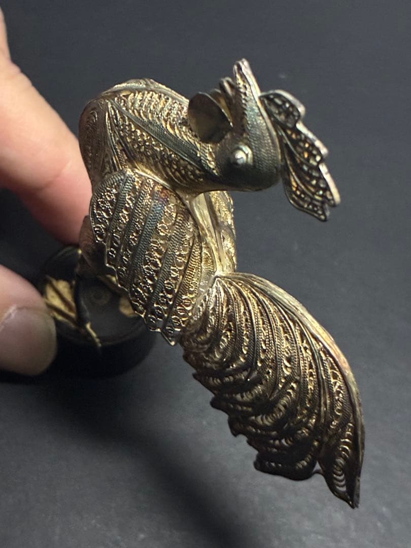 昭和期 純銀製 鶏置物｜繊細細工の逸品｜縁起物・オブジェ・銀工芸