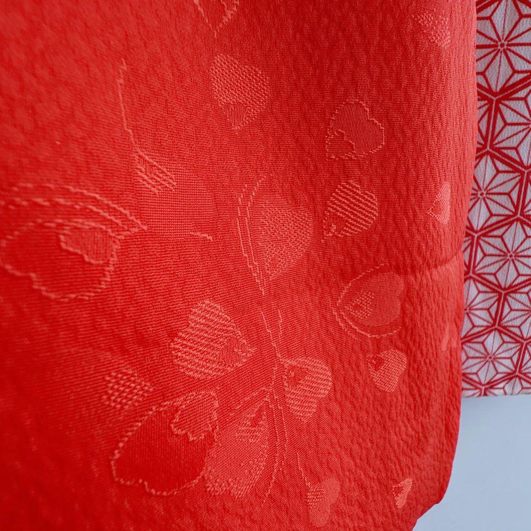 七五三　３歳　女の子　着物　きもの　長着　被布　赤系　麻文様　7276