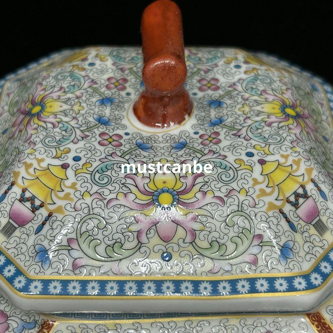 琺瑯花鳥蓋缶 景徳鎮 陶磁器 装飾品 現代工芸品 美術品 置物