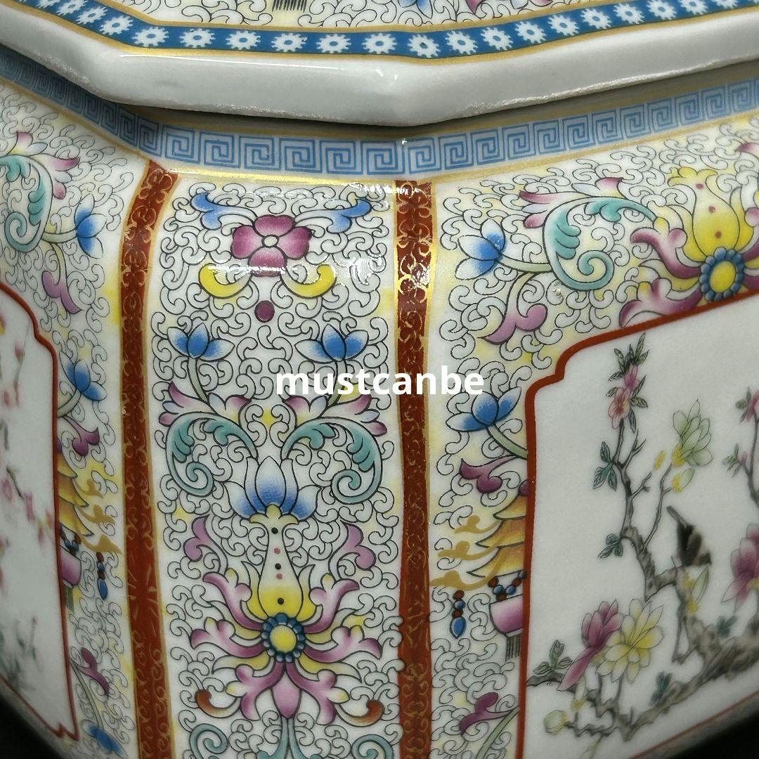琺瑯花鳥蓋缶 景徳鎮 陶磁器 装飾品 現代工芸品 美術品 置物