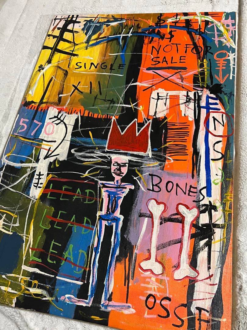 ジャン ミシェルバスキア 油絵油彩画 裏面サインあり 絵画3