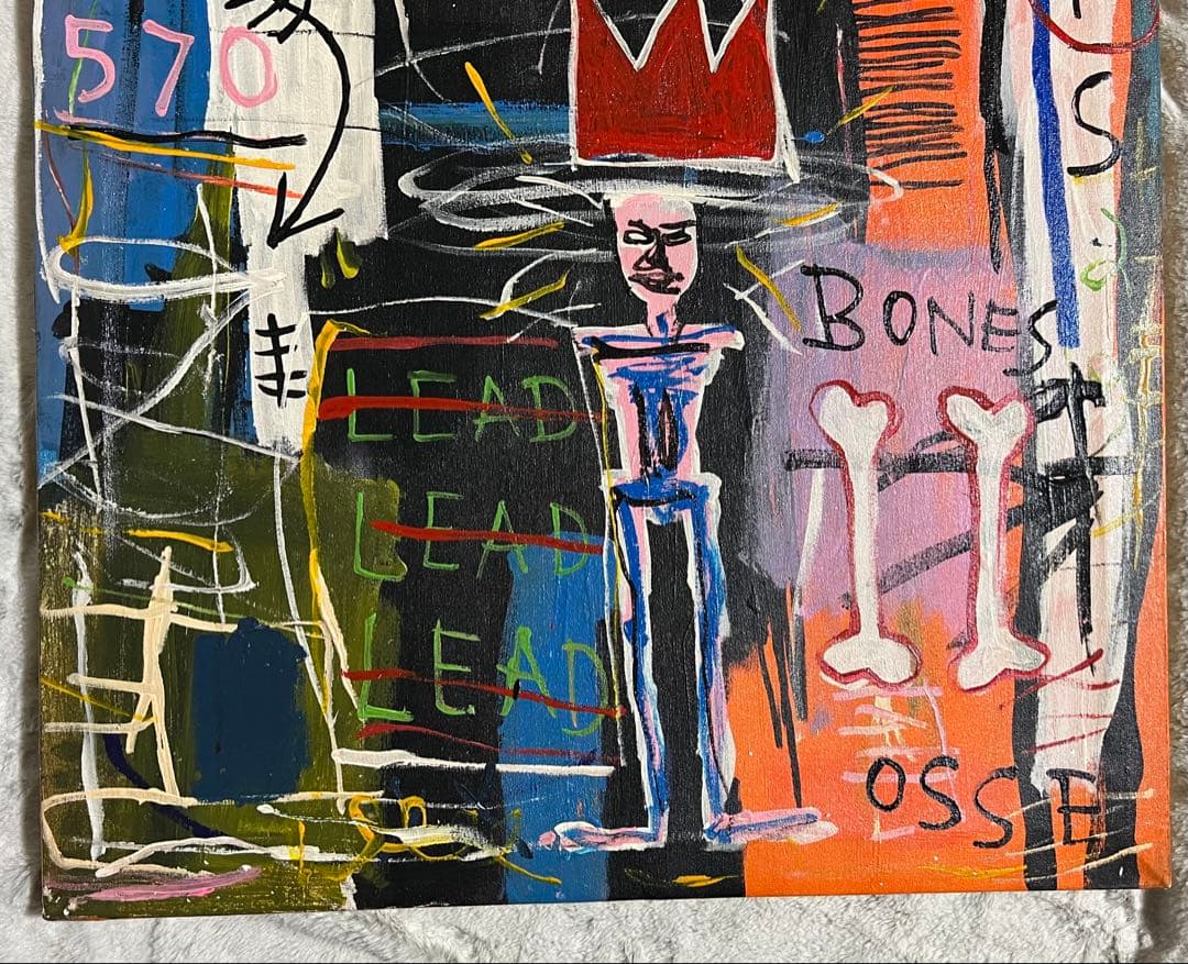 ジャン ミシェルバスキア 油絵油彩画 裏面サインあり 絵画3