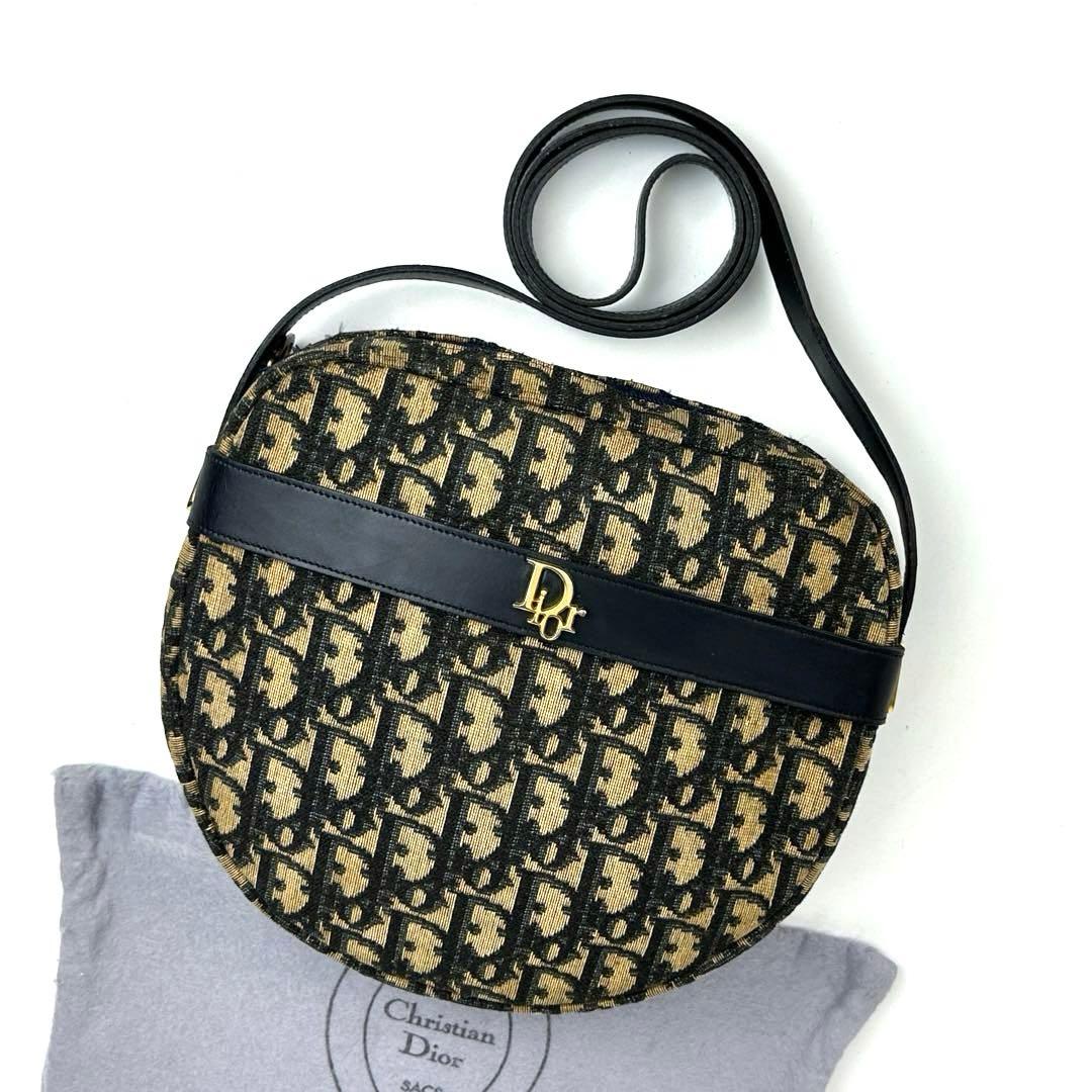 【美品】ディオール　ショルダーバッグ　トロッター　総柄　キャンバス　レザー　濃紺