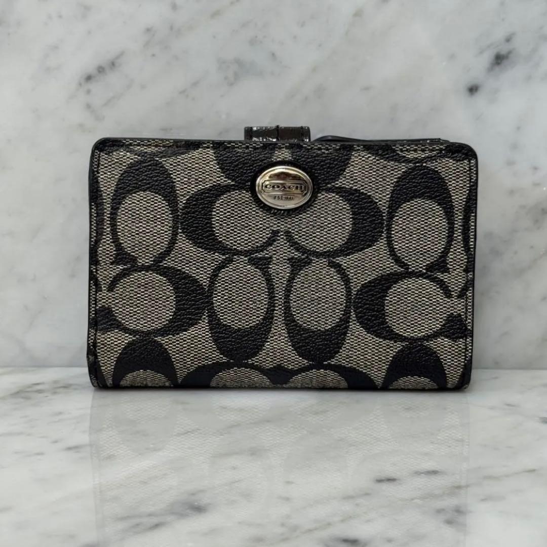 新品 未使用 COACH コーチ 二つ折り財布 ブラック 黒 本革 レザー