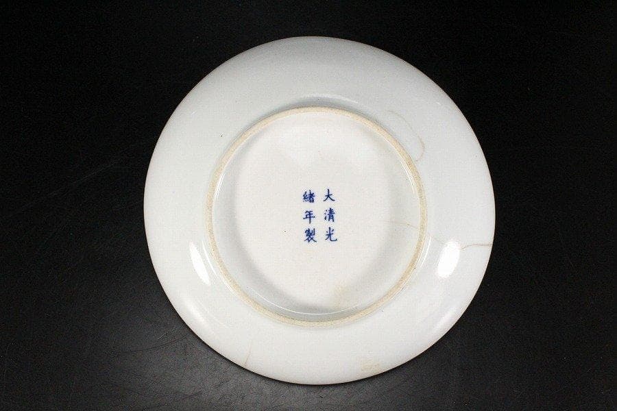 中国美術 色絵 魚紋 盤 φ18cm 光緒年製款 旧家蔵出