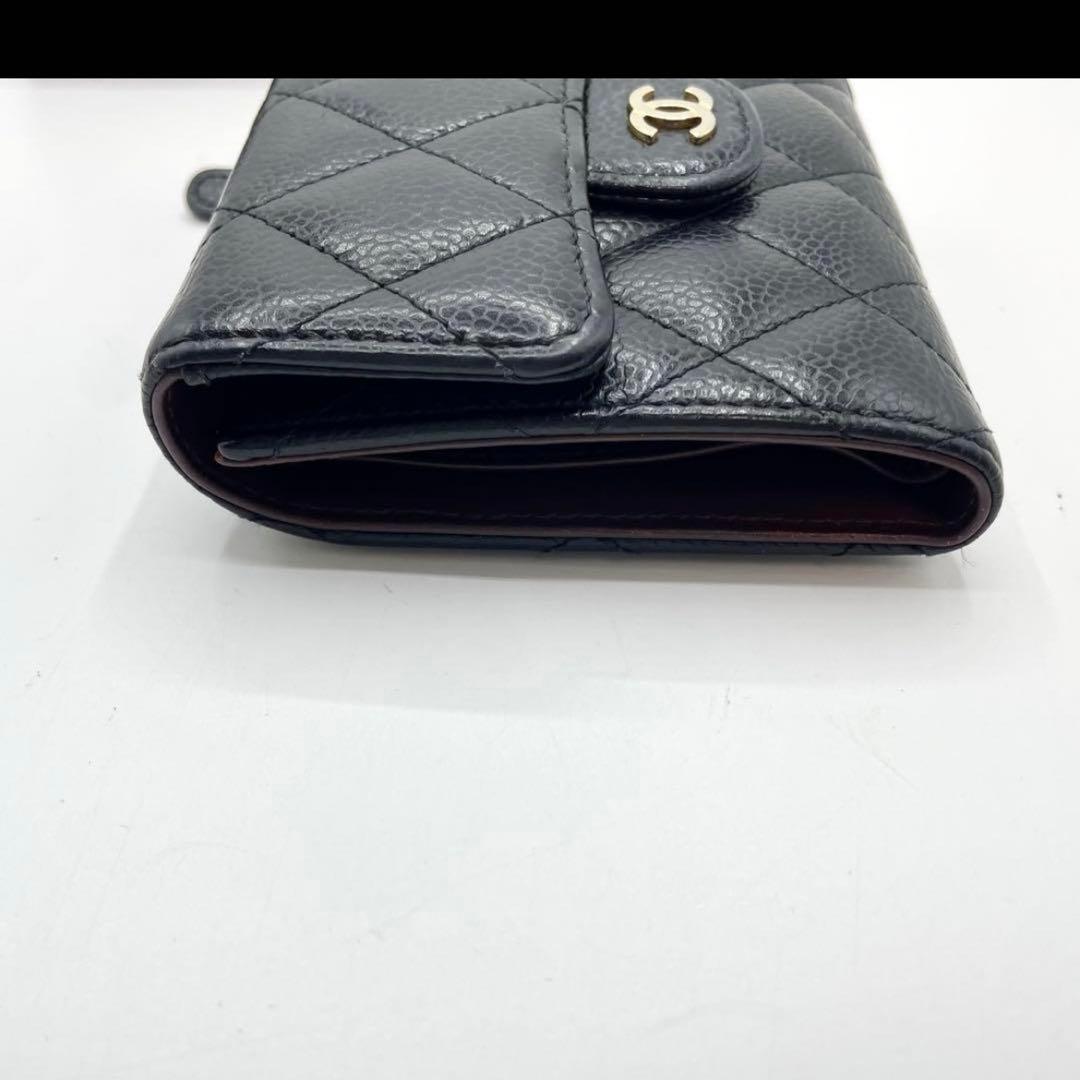 極美品　シャネル　マトラッセ　キャビアスキン　三つ折り財布　黒