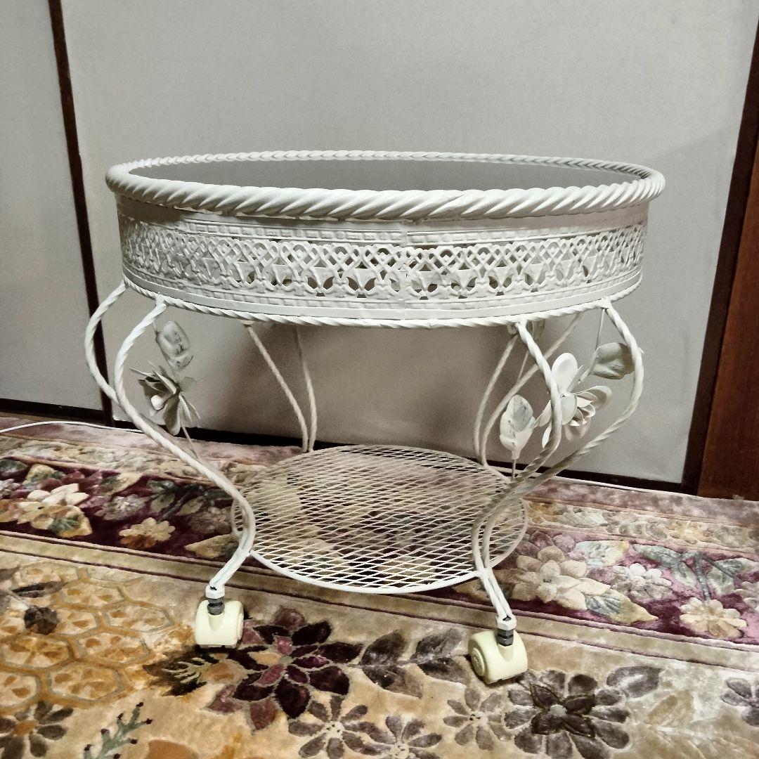 RENAISSANCE風 サイドテーブル ホワイトラウンド薔薇 コーヒーテーブル