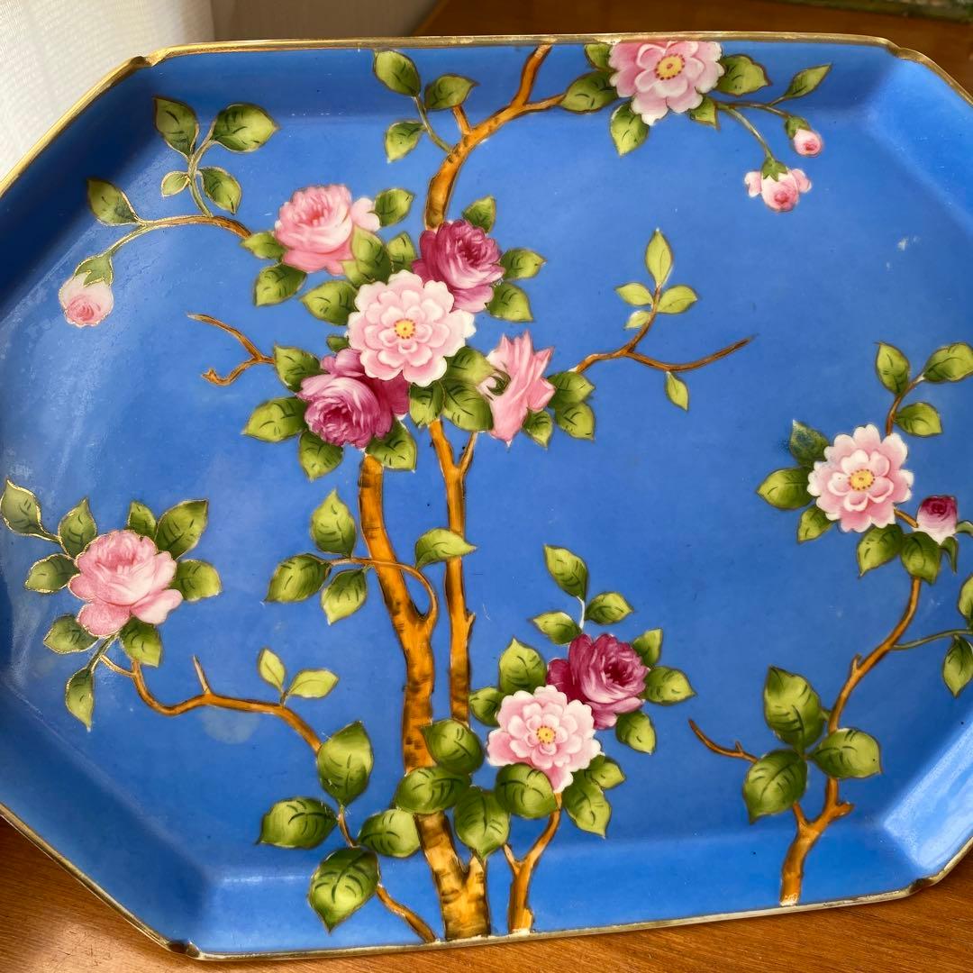 英国里帰り　オールドノリタケ　ドレッシングテーブルセット　鮮やかなブルーとお花