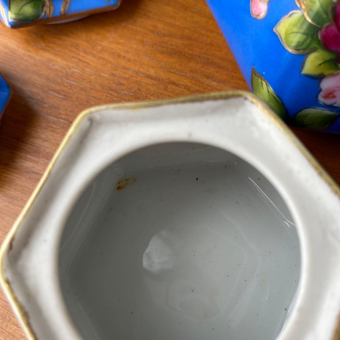 英国里帰り　オールドノリタケ　ドレッシングテーブルセット　鮮やかなブルーとお花