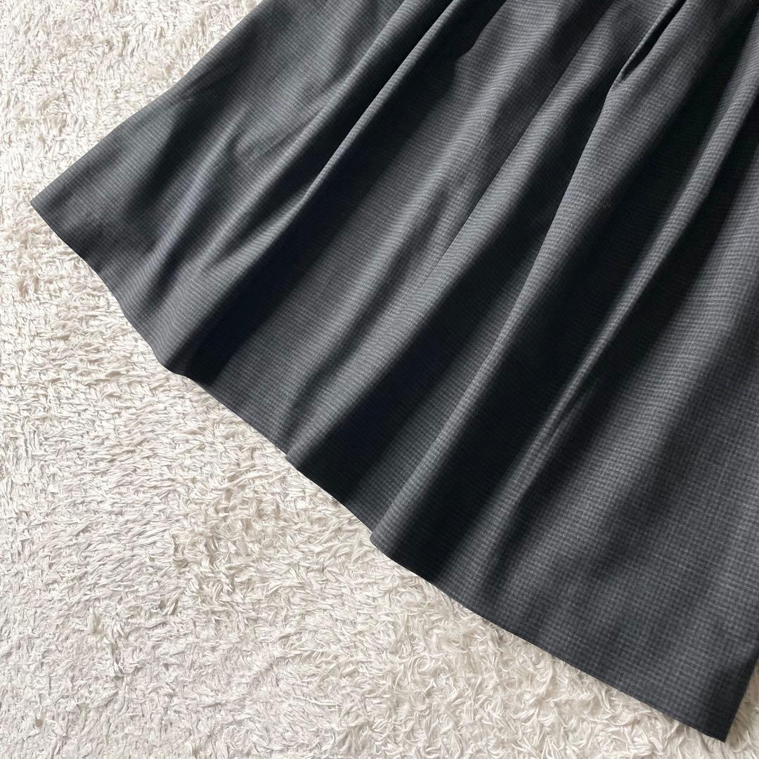 マーガレットハウエル 美品 ウールタックスカート 2 チェックグレー