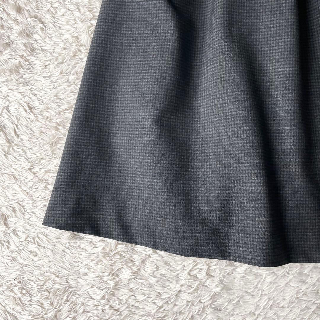 マーガレットハウエル 美品 ウールタックスカート 2 チェックグレー