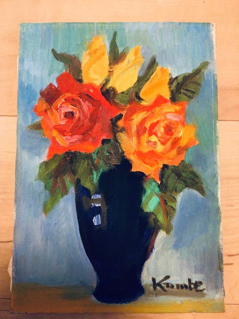 ●真作保証●日展特選・洋画家・神戸文子●薔薇・油彩画SM・豪華額装●真筆証明書付