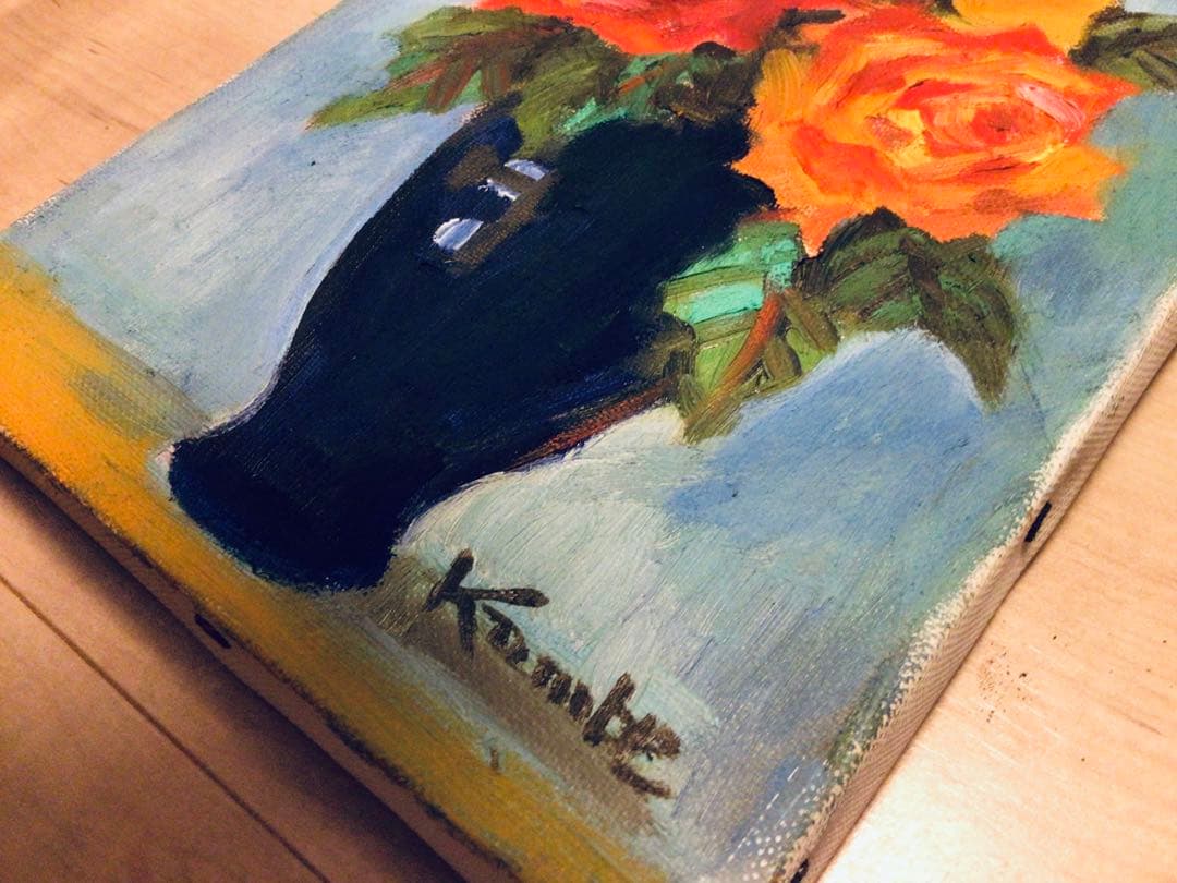 ●真作保証●日展特選・洋画家・神戸文子●薔薇・油彩画SM・豪華額装●真筆証明書付