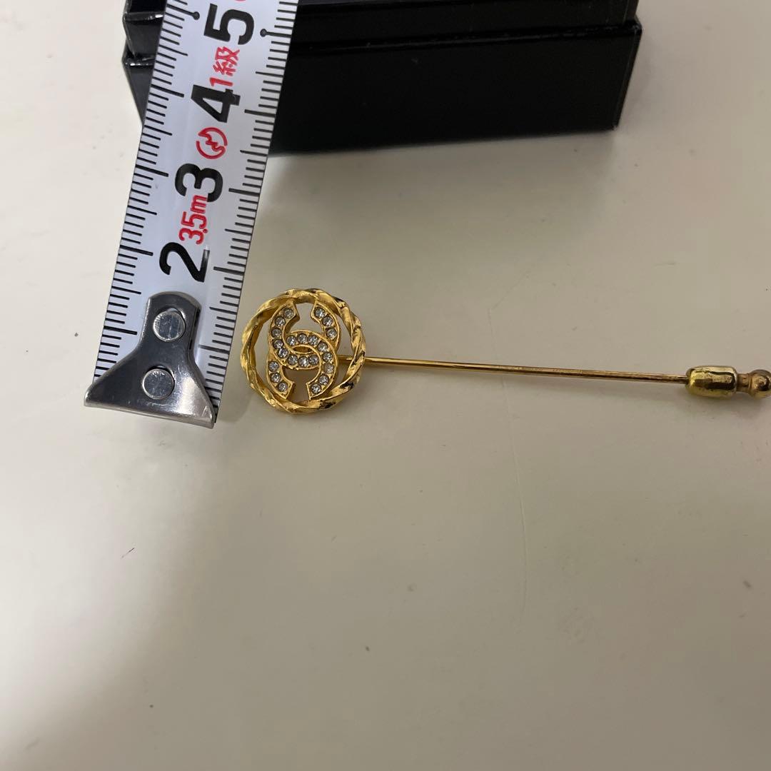 ヴィンテージ　シャネル　ピンブローチ　ラインストーン　ココマーク　ゴールドメッキ