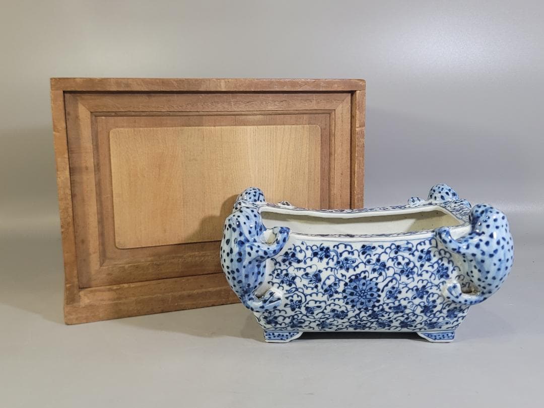 中国 染付 四方蝦蟇 筆洗 DT745