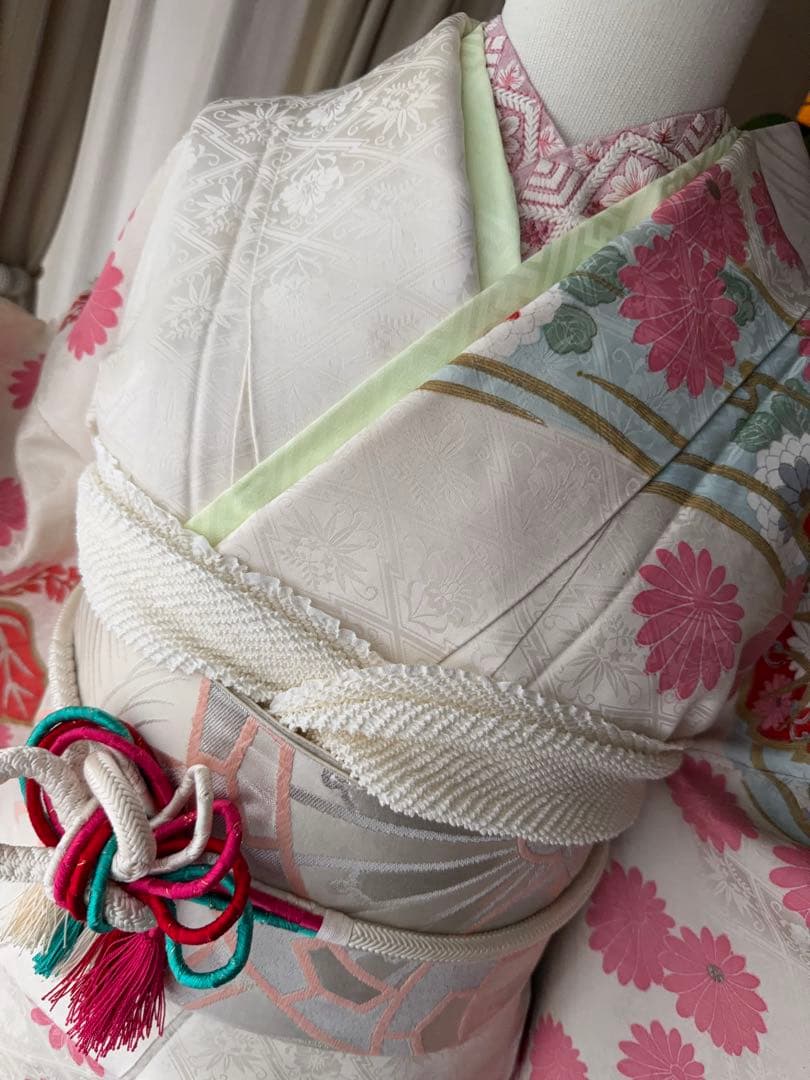 振袖フルセット アイボリー×ピンク×コーラル×ペールブルー×ゴールド 古典柄