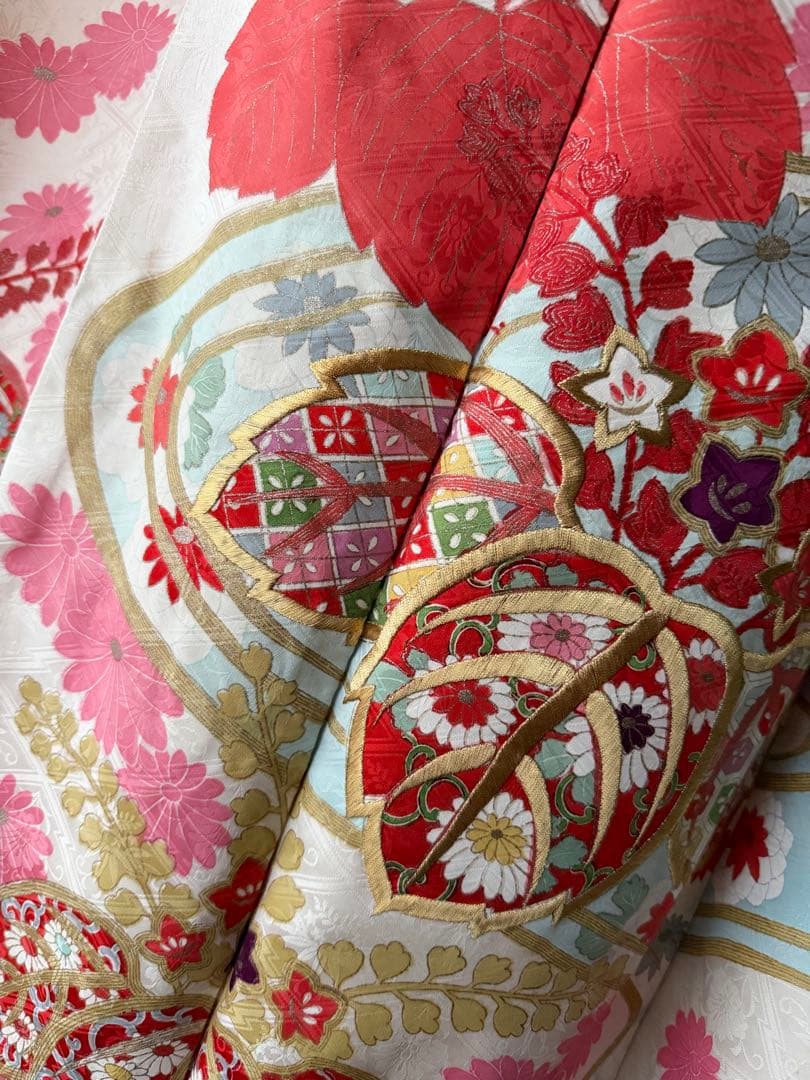 振袖フルセット アイボリー×ピンク×コーラル×ペールブルー×ゴールド 古典柄