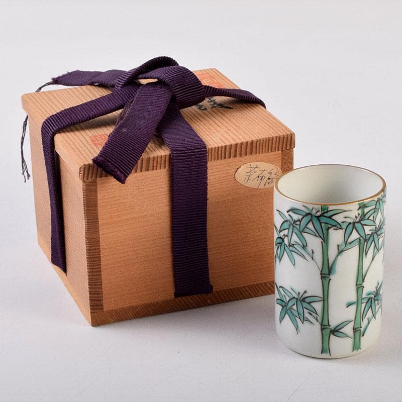 茶道具　渋草焼　渋草柳三作　色絵竹文　茶布筒　共箱　V　8990